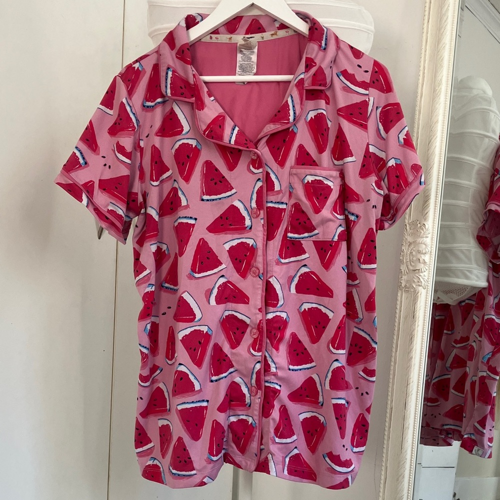munki munki Pink Watermelon Print Pajama Top